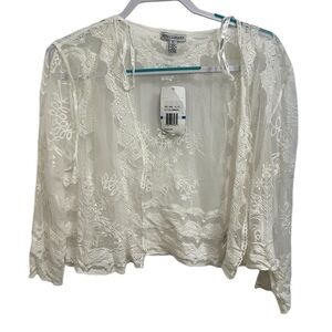 White silk lace sweater cardigan.